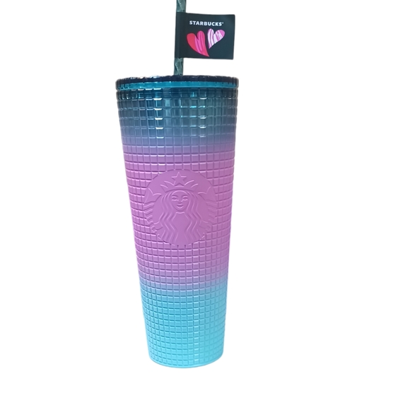 Starbucks 2024 Teal & Purple Venti Matte Ombre Grid Tumbler Reusable Cold Cup - Picture 1 of 2